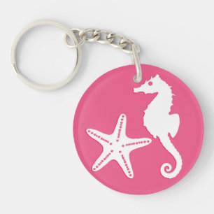 Hippocampe et étoiles de mer - Coral rose et blanc