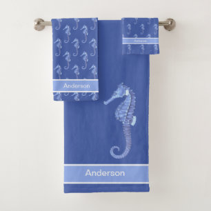 Hippocampe marine personnalisé Bleu clair Blanc