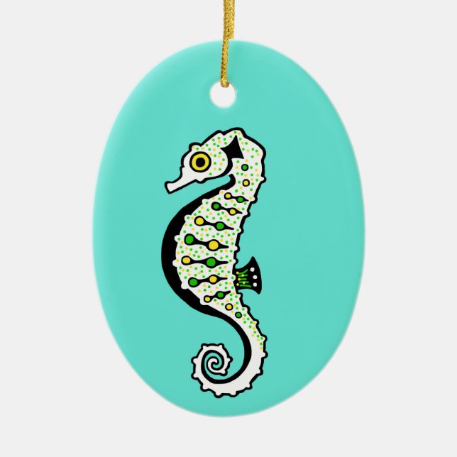 Hippocampus - Niedlich SEAHORSEl - Ozeangrün Keramik Ornament (Vorne)