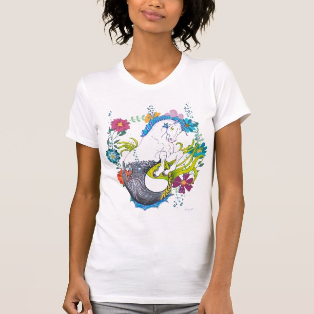 Hippocampus (Schädel) mit Blumenkreis T-Shirt (Vorderseite)