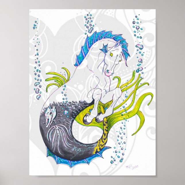 Hippocampus (Schädel) mit grauem Herzen Poster (Vorne)
