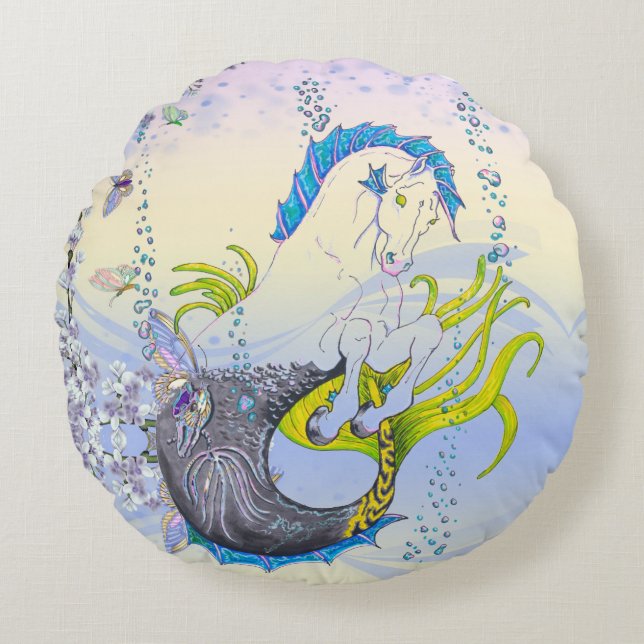 Hippocampus (Schädel) w/blau/lila/beige Rundes Kissen (Vorderseite)