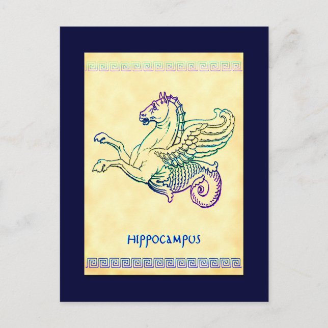 Hippocampus Seepferdchen Vintage Kunst, Dichtung u Postkarte (Vorderseite)