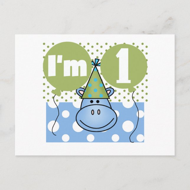 Hippopotamus 1. Geburtstag - Hemden und Geschenke Postkarte (Vorderseite)