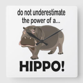 Hippopotamus Animal Funny Hippo Quadratische Wanduhr