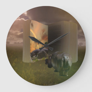 Hippopotamus fällt in Liebe mit dem Geschichtsbuch Große Wanduhr