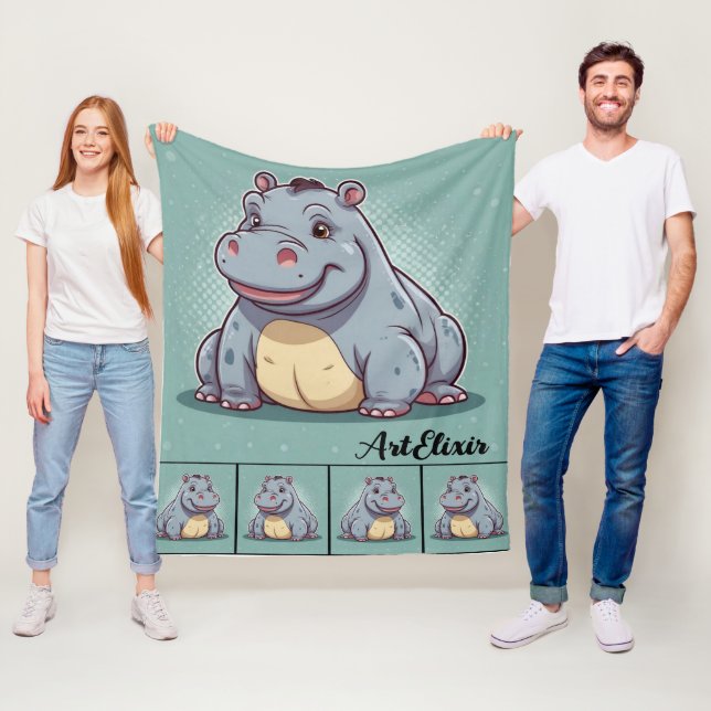 Hippopotamus Funny Kawaii Blue Print Fleecedecke (Beispiel)