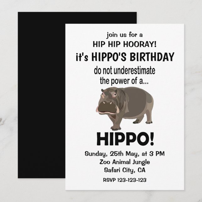 Hippopotamus Funny Niedlich Hippo Geburtstag Einladung (Vorne/Hinten)