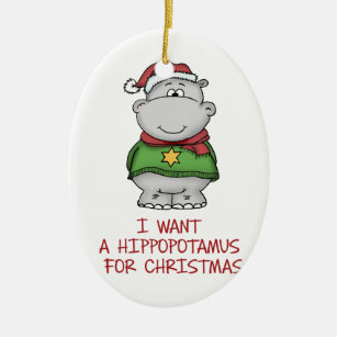 Hippopotamus für Weihnachten - niedlicher Keramikornament