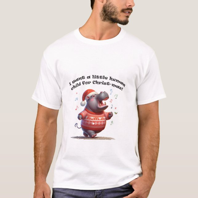 Hippopotamus für Weihnachten Satire T-Shirt (Vorderseite)