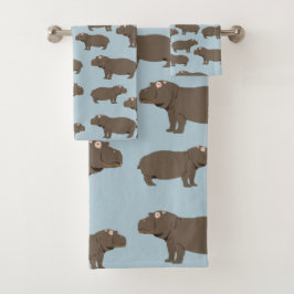 Hippopotamus Hippo Pattern Badhandtuch Set