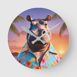 Hippopotamus Holiday Runde Wanduhr