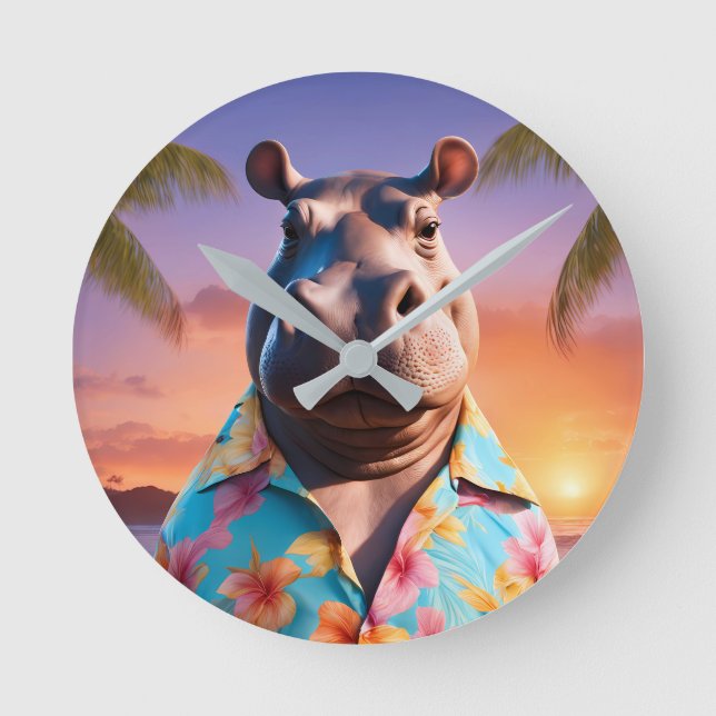 Hippopotamus Holiday Runde Wanduhr (Vorderseite)