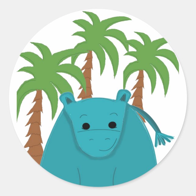 Hippopotamus mit Palmen Runder Aufkleber (Vorderseite)