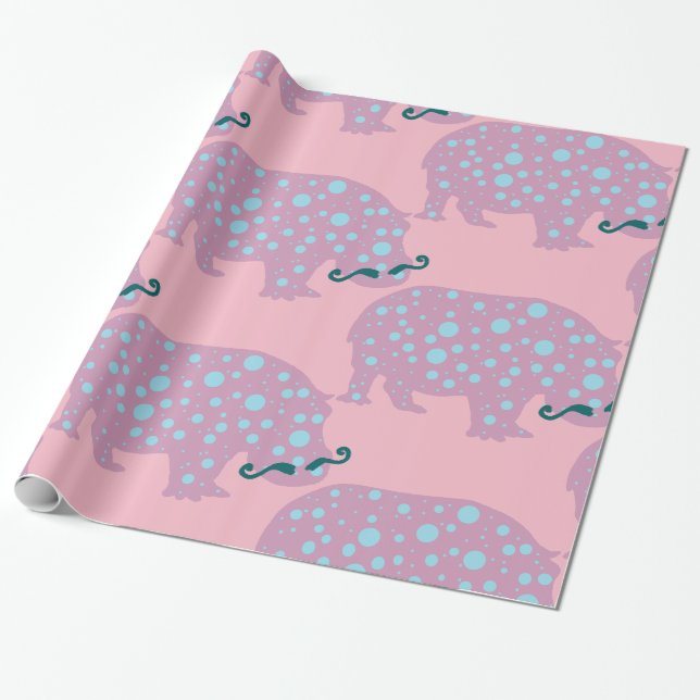 Hippopotamus mustache glänzendes Wrapping Paper Geschenkpapier (Ungerollt)