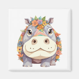 Hippopotamus Playful Adorable Fun Animal Colorful Magnet