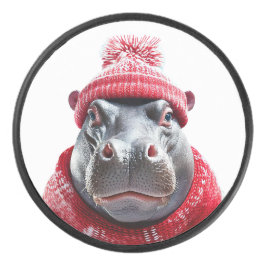 Hippopotamus Scarf and Beany  Eishockey Puck