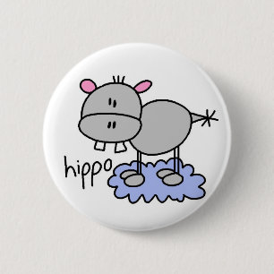 Hippopotamus-Strichmännchen-Knopf Button
