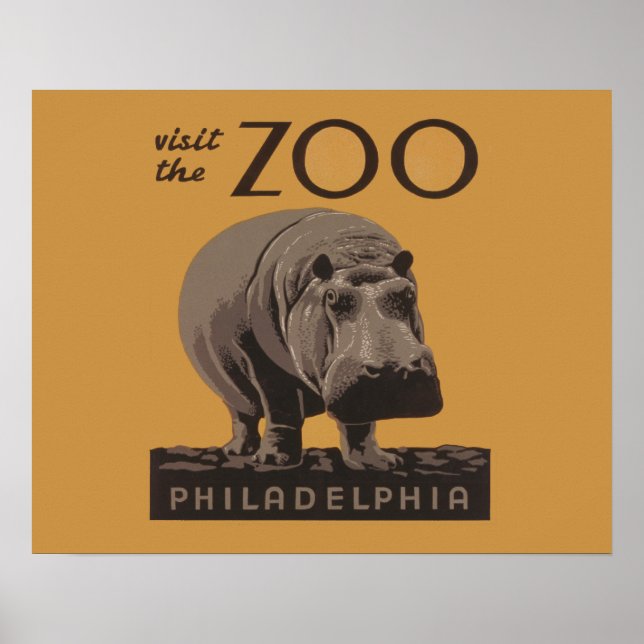 Hippopotamus Vintag WPA Zoo Poster Philadelphia (Vorne)