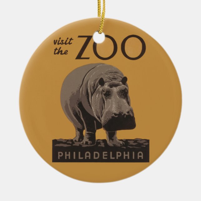 Hippopotamus Vintag WPA Zoo Poster Philadelphia Keramikornament (Vorne)