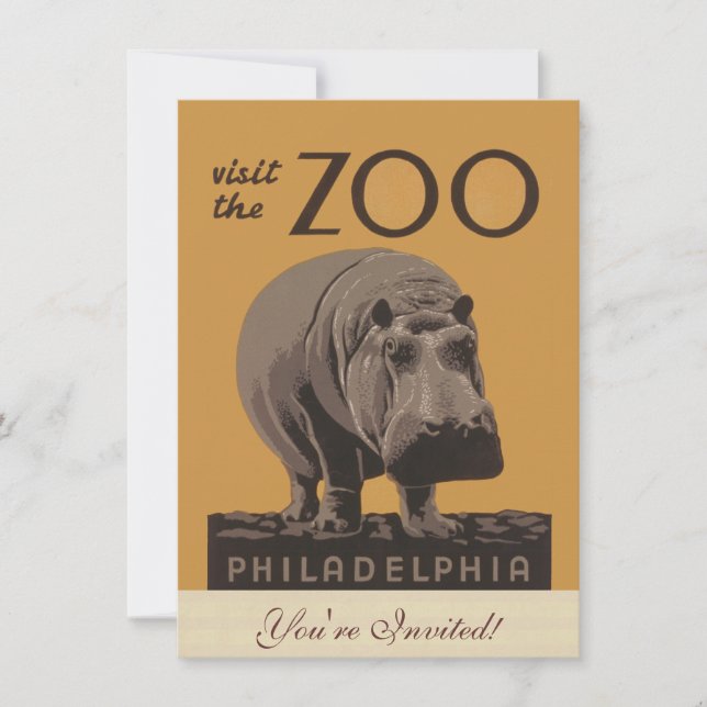 Hippopotamus Vintages Nilpferd-Zooposter wpa Einladung (Vorderseite)