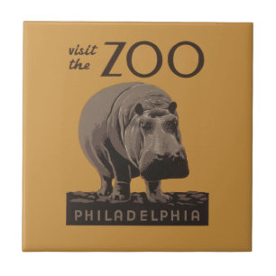 Hippopotamus Vintages Nilpferd-Zooposter wpa Fliese