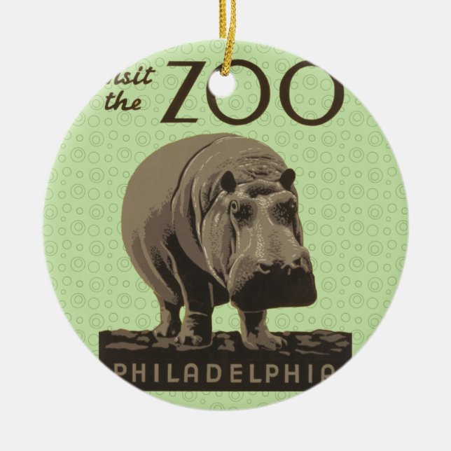 Hippopotamus Vintages Nilpferd-Zooposter wpa Keramikornament (Vorne)