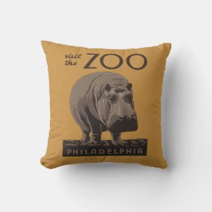 Hippopotamus Vintages Nilpferd-Zooposter wpa Kissen
