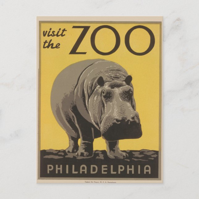 Hippopotamus Vintages Nilpferd-Zooposter wpa Postkarte (Vorderseite)