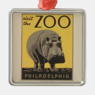 Hippopotamus Vintages Nilpferd-Zooposter wpa Silbernes Ornament
