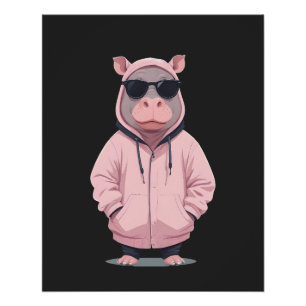 Hippopotamus Wearing Hoodie Funny Cool Animal Pop Poster