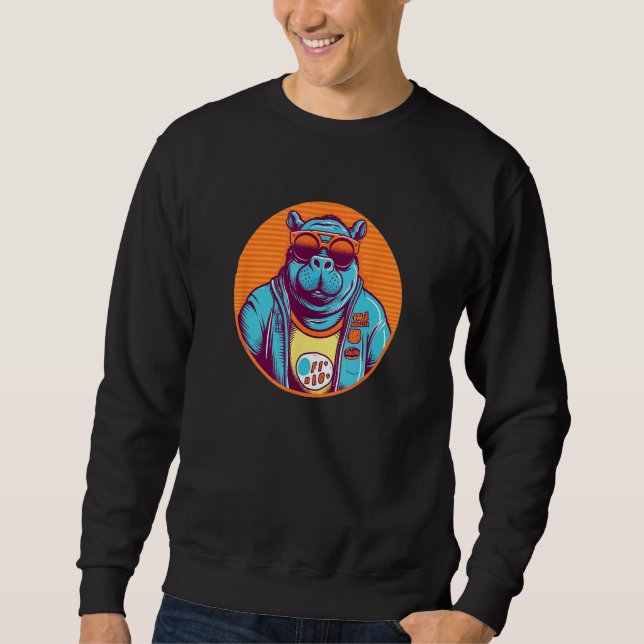 Hippopotamus Wearing Sunglasses Cute Hippo Zoo Ani Sweatshirt (Vorderseite)