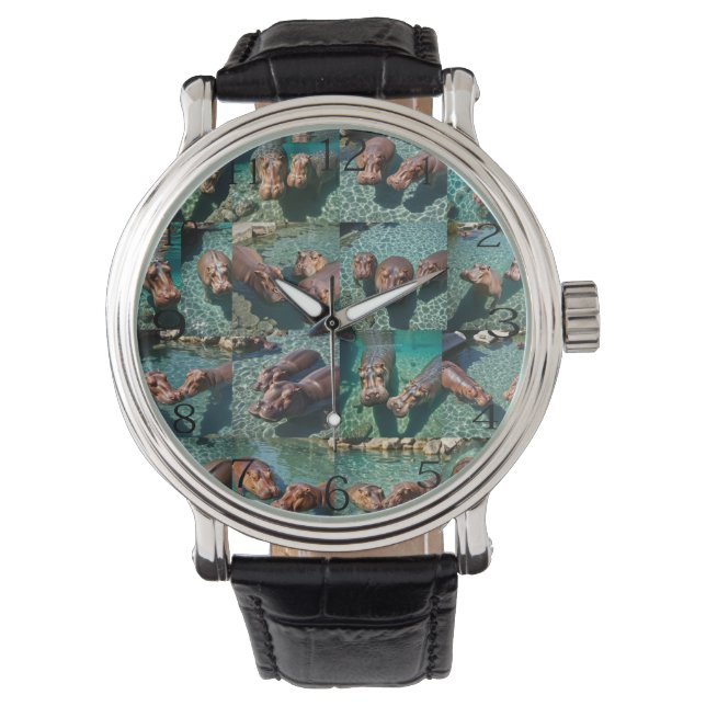 Hippos at Play: Ein Paradies für Wasserläufe Armbanduhr (Vorderseite)