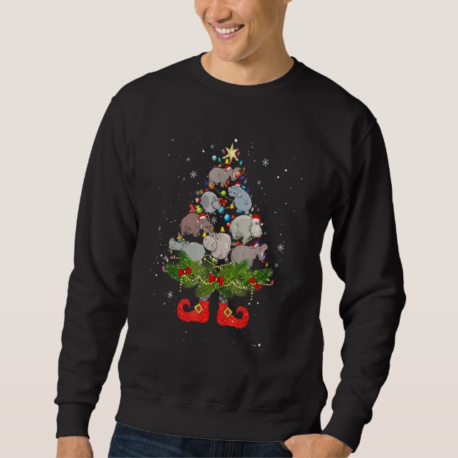 Hippos Christmas Tree Lights Cute Santa Hat  1 Sweatshirt (Vorderseite)