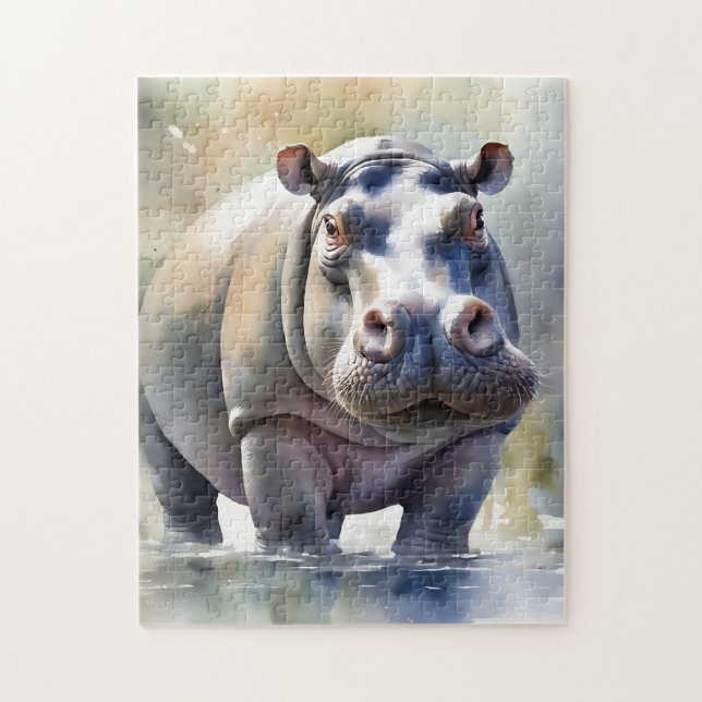 Hippos Serene Waters ein Aquarellbild (Vertikal)