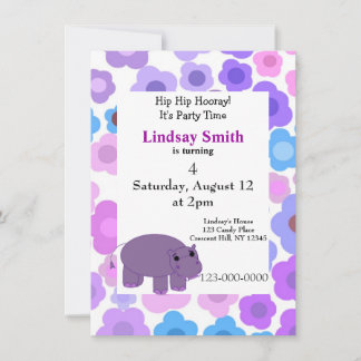 Hippos und Blume Party Einladung
