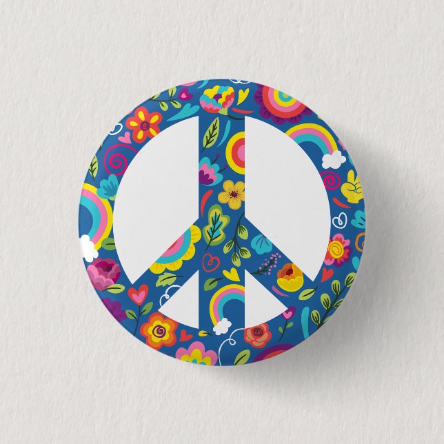 Hippy 60er Boho Peace Sign Button (Vorderseite)