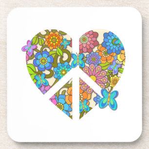 Hippy Blume Peace Sign Herz Getränkeuntersetzer