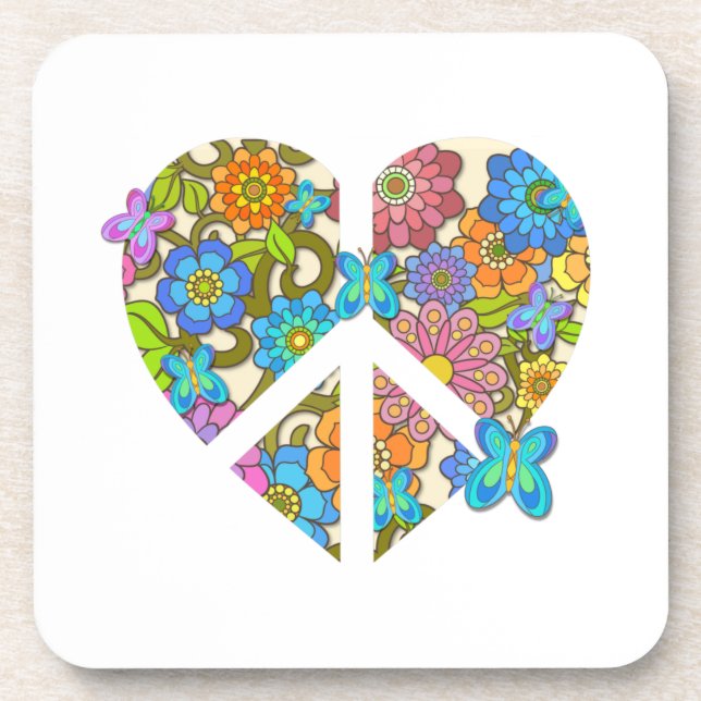 Hippy Blume Peace Sign Herz Getränkeuntersetzer (Vorderseite)