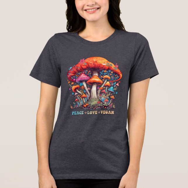 Hippy Boho Mushroom Peace Love Vegan Tri-Blend Shirt (Vorderseite)