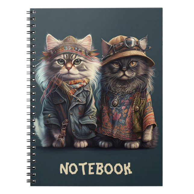 Hippy Cat Spiral Foto Notebook Notizblock (Vorderseite)