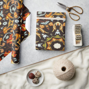Hippy Chic Zendala orange Blätter Blumenmandala Geschenkpapier