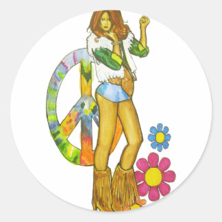 Hippy Chick Runder Aufkleber