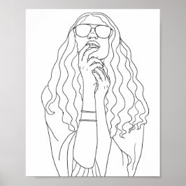 Hippy Chick Womans Portrait Line Art Färbung Seite Poster