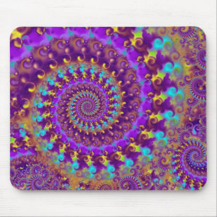 Hippy Fraktal-Muster-lila Türkis u. Gelb Mousepad