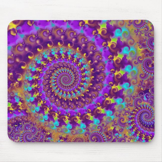 Hippy Fraktal-Muster-lila Türkis u. Gelb Mousepad (Vorne)