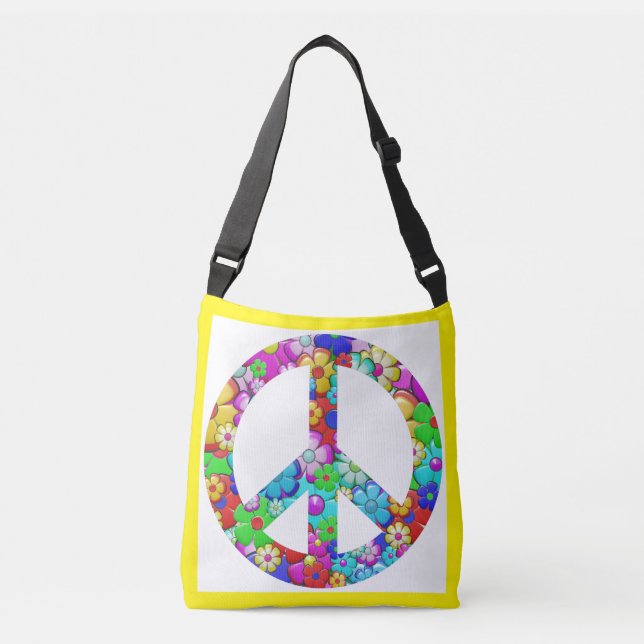 Hippy-FriedenszeichenTote Tragetaschen Mit Langen Trägern (Vorderseite)