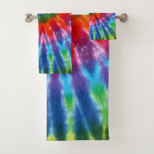 Hippy Gefärbte Krawatte 60er Retro Colorful Boho Badhandtuch Set