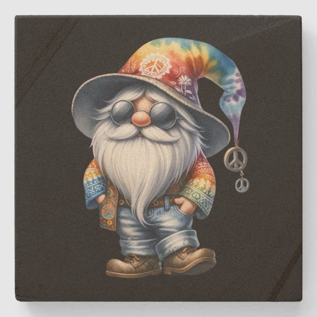 Hippy Gnome Steinuntersetzer (Vorderseite)