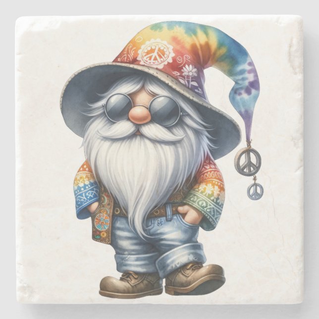 Hippy Gnome Steinuntersetzer (Vorderseite)